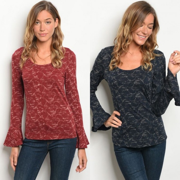 CROCHET LACE UP BACK BELL SLEEVE BLOUSE in NAVY - Picture 5 of 5